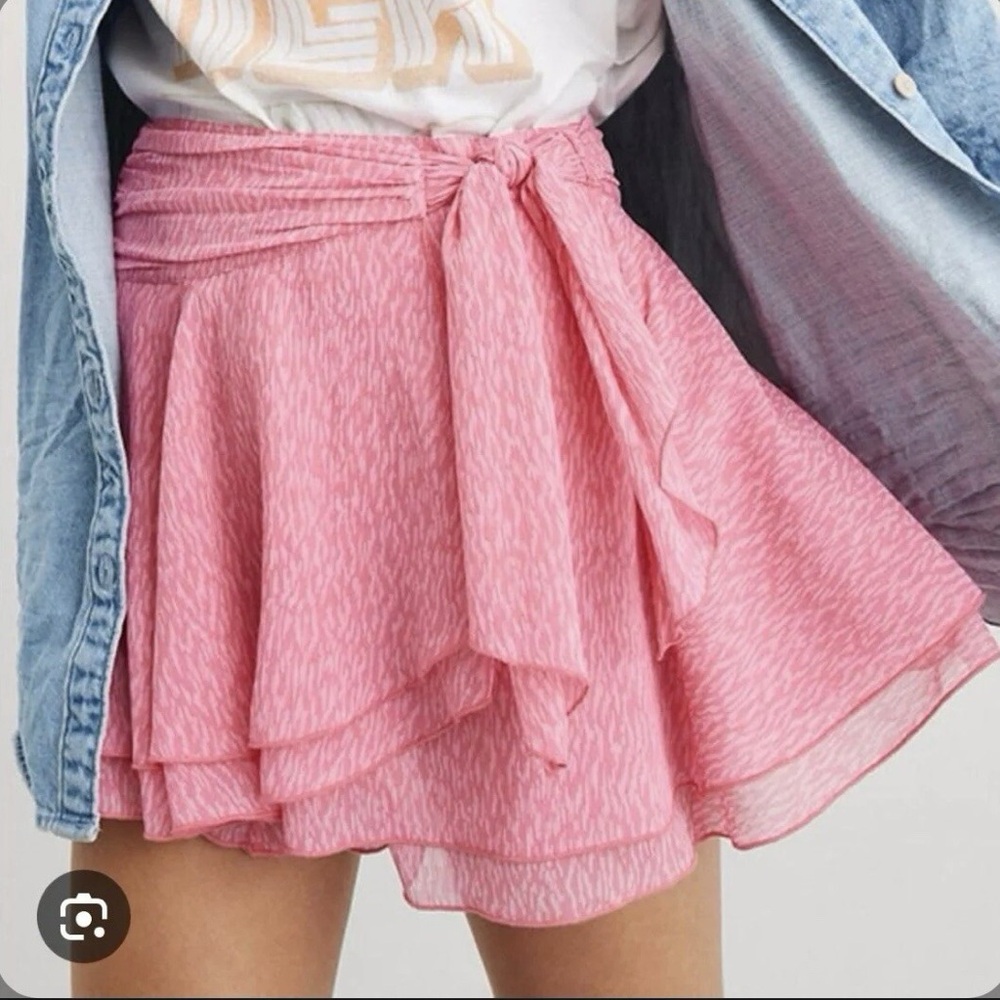 Aerie Mini Wrap Skirt Women’s XS Pink Chiffon Flowy Ruffle Easter Skater NEW